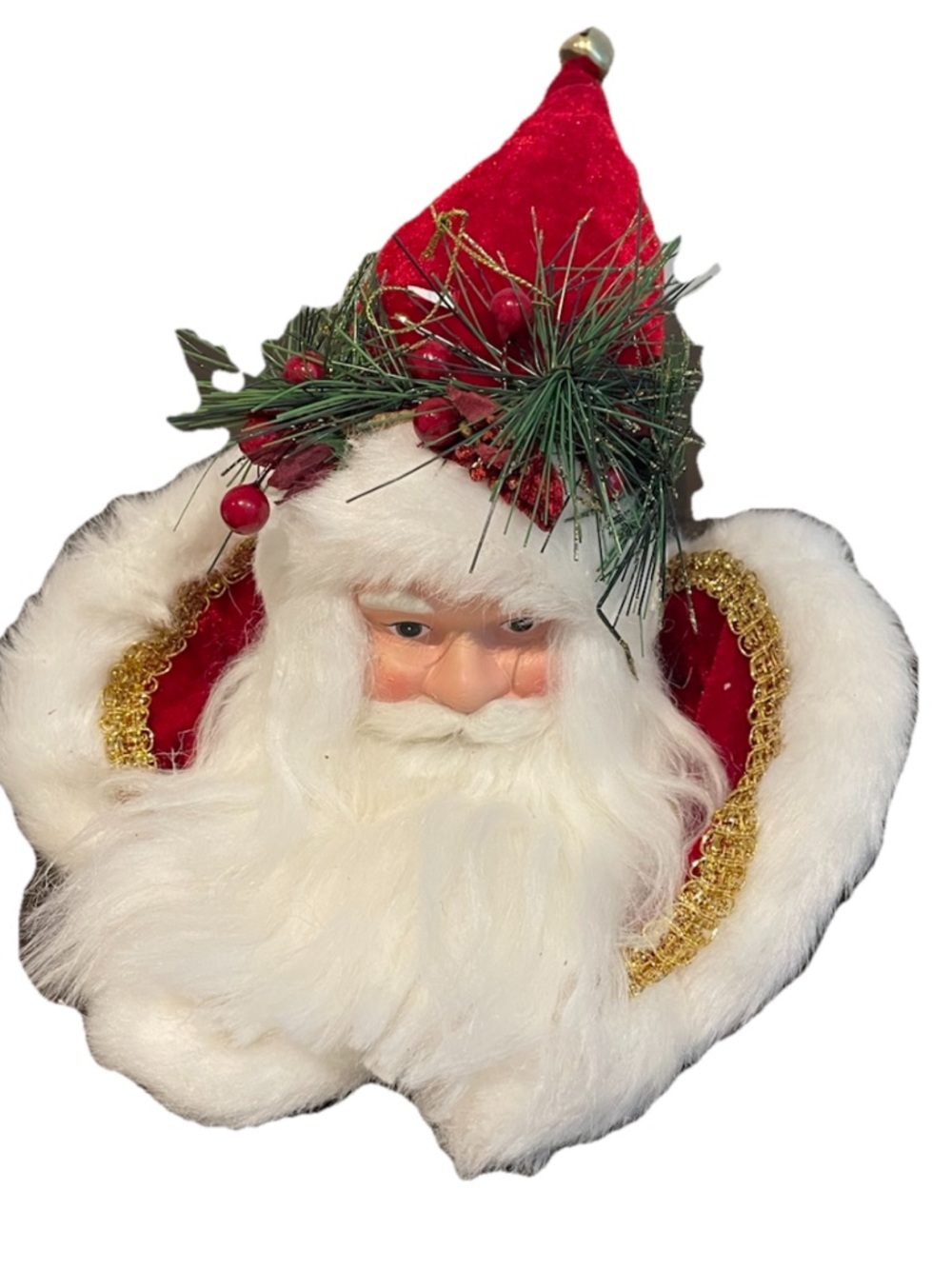 Vintage Holiday Santa Head Ornament Decor - Red and White